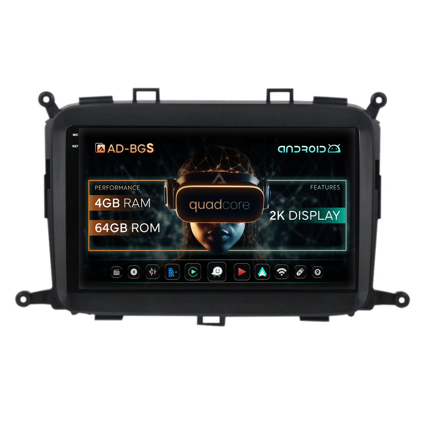 Navigatie 2K Kia Carens (2012-2017), Android, S-Quadcore / 4GB RAM + 64GB ROM, 9.5 Inch - AD-BGS90042K+AD-BGRKIT220
