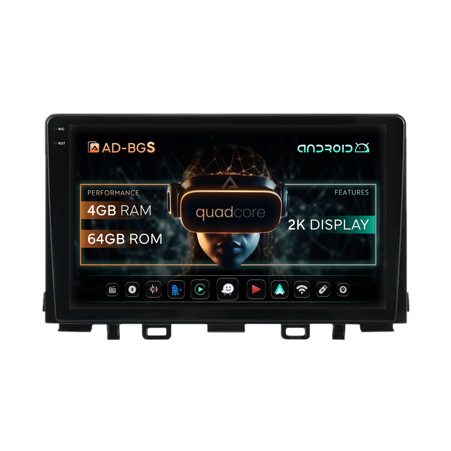 Navigatie 2K Kia Rio (2017-2024), Android, S-Quadcore / 4GB RAM + 64GB ROM, 9.5 Inch - AD-BGS90042K+AD-BGRKIT222