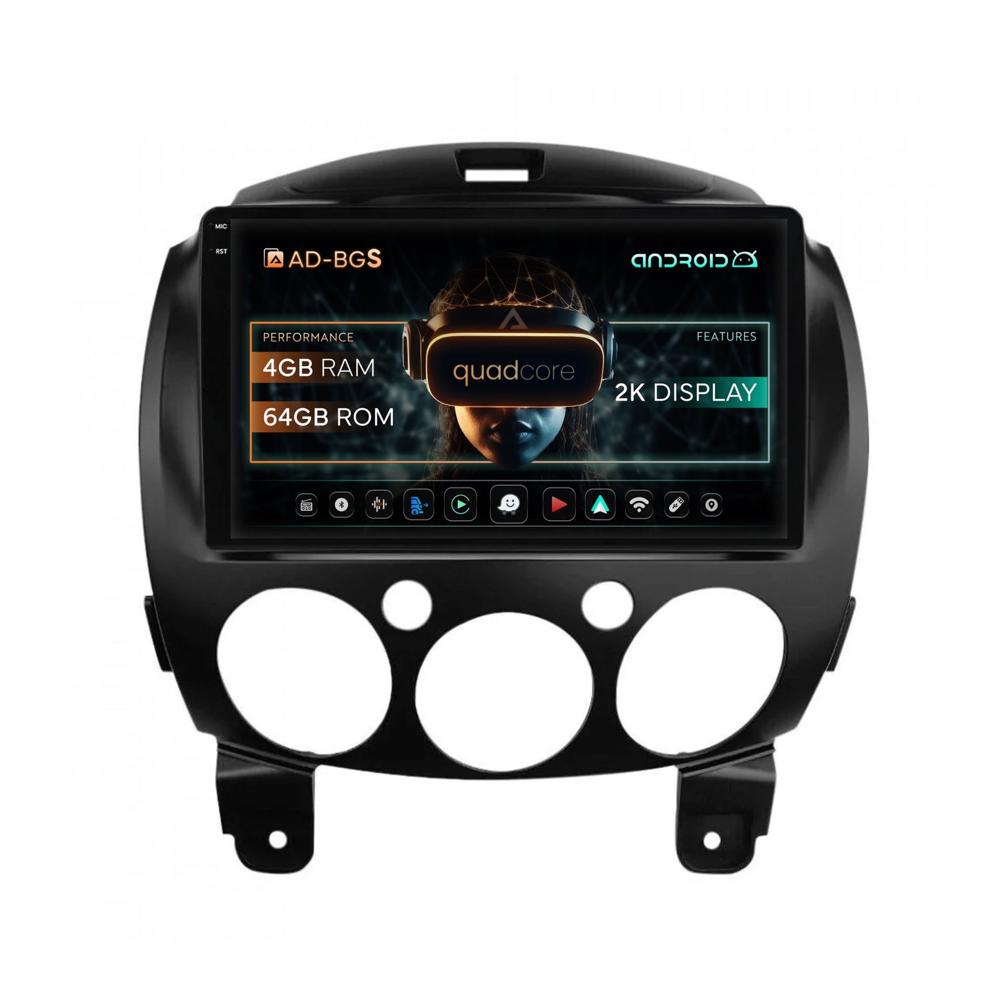 Navigatie 2K Mazda 2 (2007-2014), Android, S-Quadcore / 4GB RAM + 64GB ROM, 9.5 Inch - AD-BGS90042K+AD-BGRKIT325