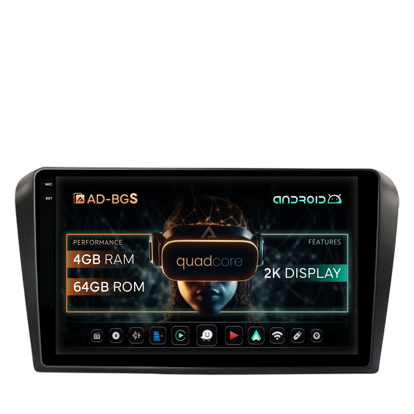 Navigatie 2K Mazda 3 (2003-2009), Android, S-Quadcore / 4GB RAM + 64GB ROM, 9.5 Inch - AD-BGS90042K+AD-BGRKIT322