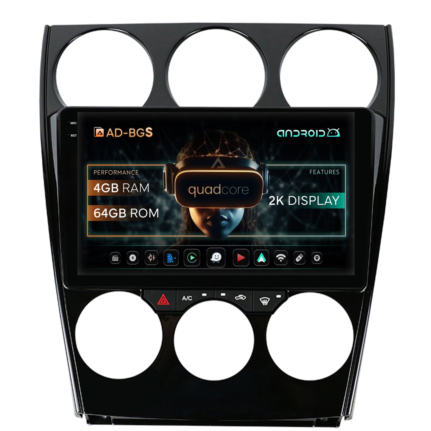 Navigatie 2K Mazda 6 (2002-2008), Android, S-Quadcore / 4GB RAM + 64GB ROM, 9.5 Inch - AD-BGS90042K+AD-BGRKIT321