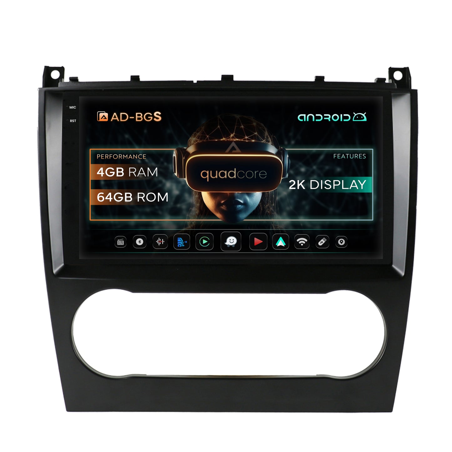 Navigatie 2K Mercedes Benz C-CLASS W203 (2004-2011), Android, S-Quadcore / 4GB RAM + 64GB ROM, 9.5 Inch - AD-BGS90042K+AD-BGRKIT414