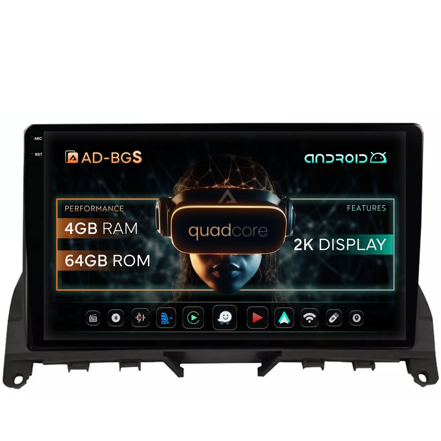 Navigatie 2K Mercedes Benz C-Class W204 (2006-2012),Android, S-Quadcore / 4GB RAM + 64GB ROM, 9.5 Inch - AD-BGS90042K+AD-BGRKIT419