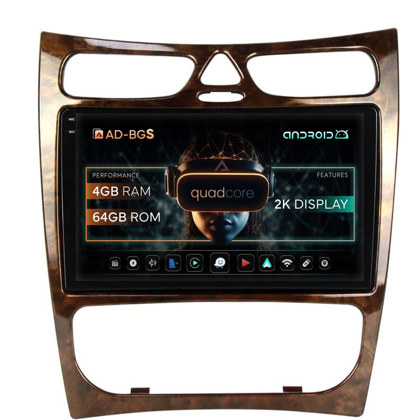 Navigatie 2K Mercedes Benz CLK W209 (2000-2005), Android, S-Quadcore / 4GB RAM + 64GB ROM, 9.5 Inch - AD-BGS90042K+AD-BGRKIT416V4