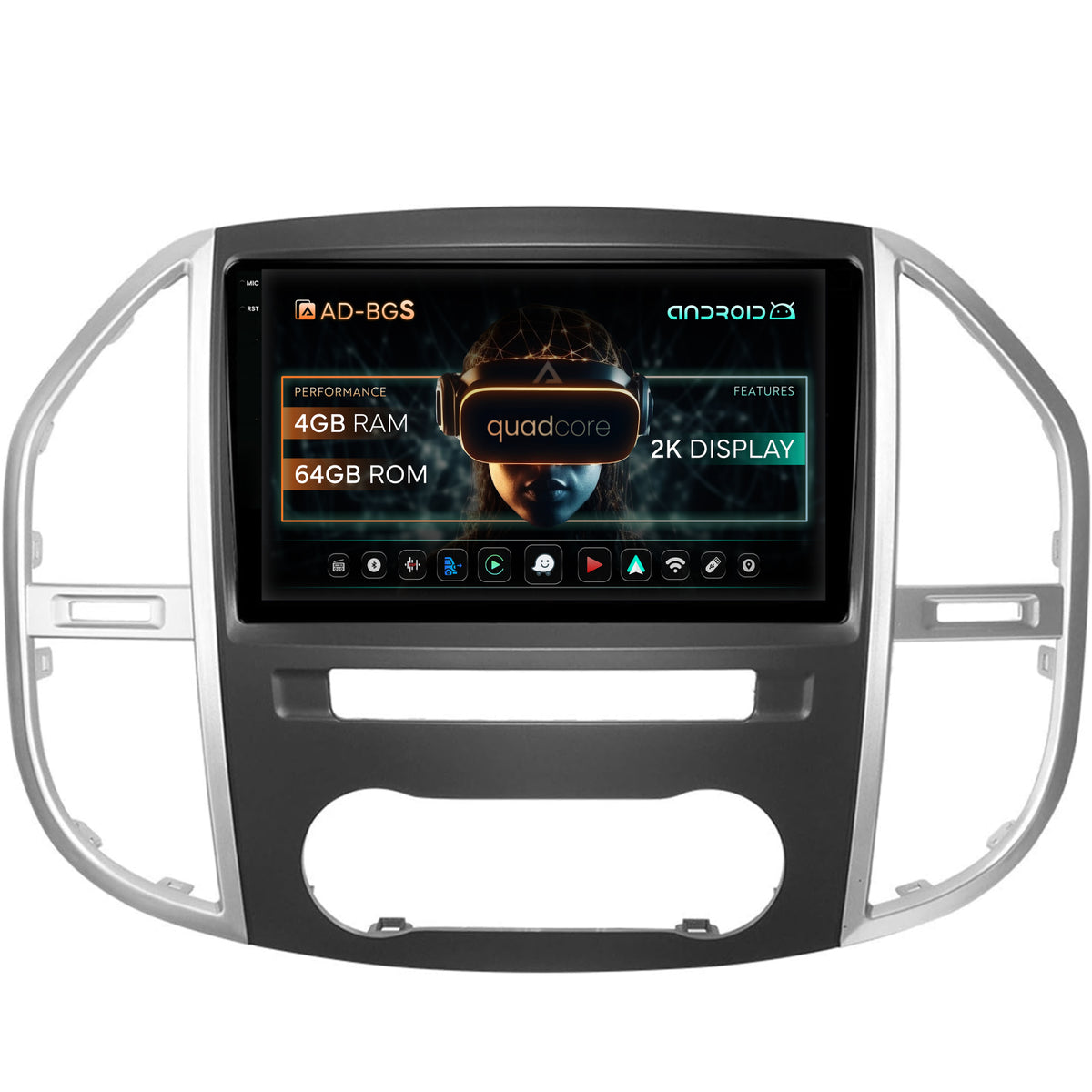 Navigatie 2K Mercedes Benz Vito (2016+), Android, S-Quadcore / 4GB RAM + 64GB ROM, 10.36 Inch - AD-BGS100042K+AD-BGRKIT407V3