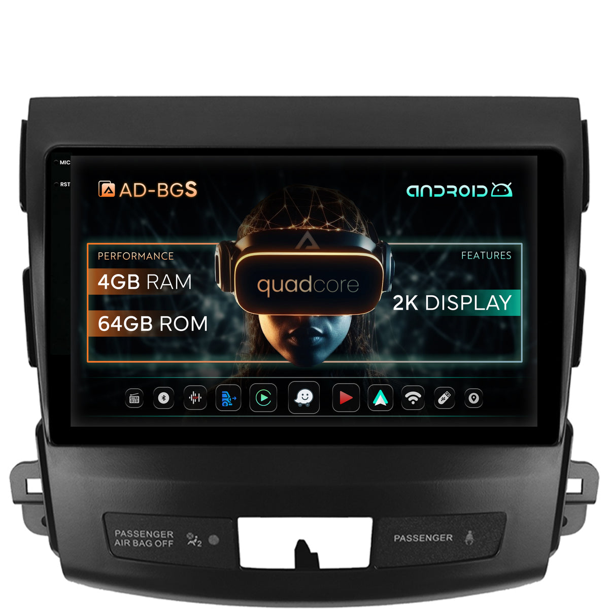 Navigatie 2K Mitstubishi Outlander / Peugeot 4007 / Citroen C-Crosser, Android, S-Quadcore / 4GB RAM + 64GB ROM, 9.5 Inch - AD-BGS90042K+AD-BGRKIT276
