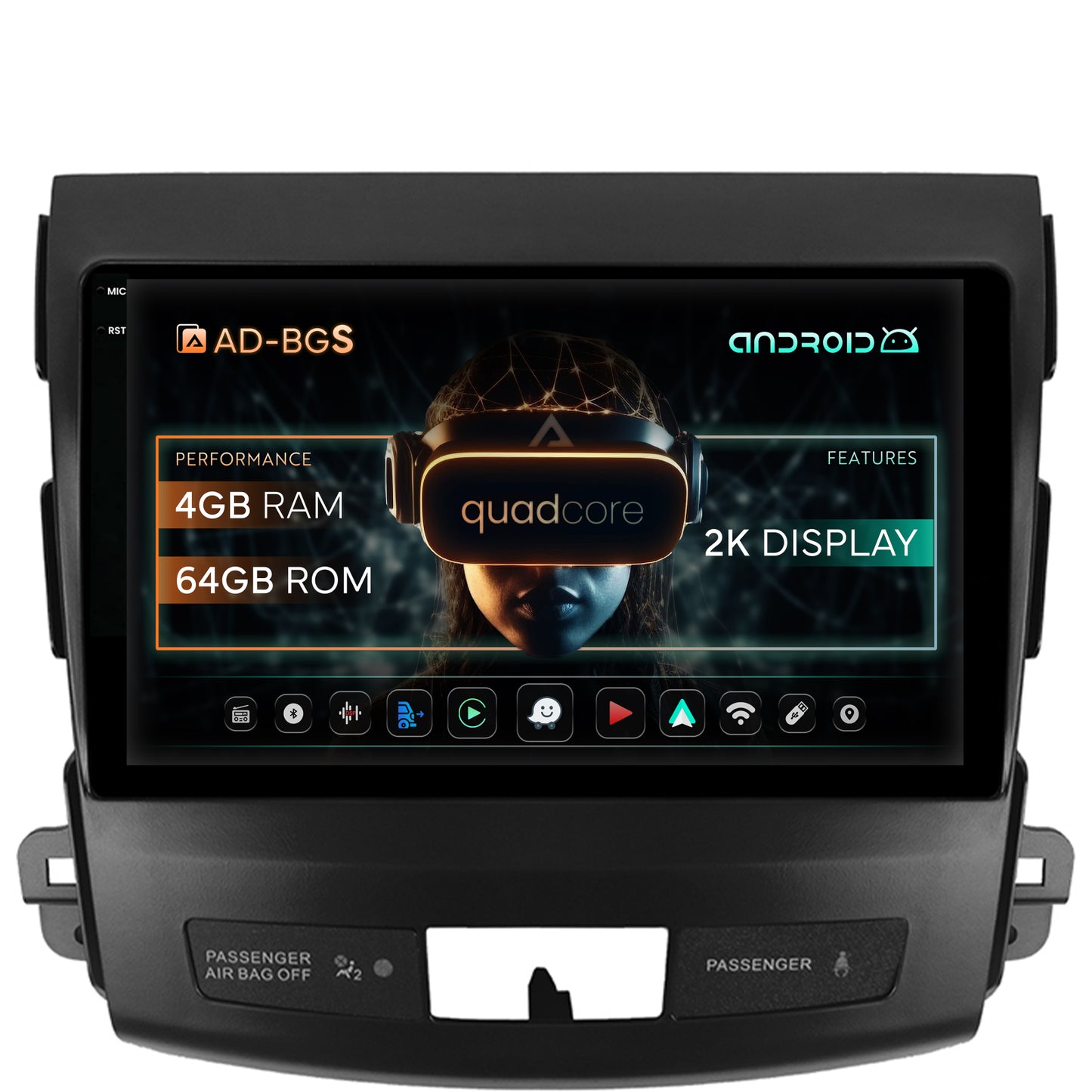 Navigatie 2K Mitstubishi Outlander / Peugeot 4007 / Citroen C-Crosser, Android, S-Quadcore / 4GB RAM + 64GB ROM, 9.5 Inch - AD-BGS90042K+AD-BGRKIT276