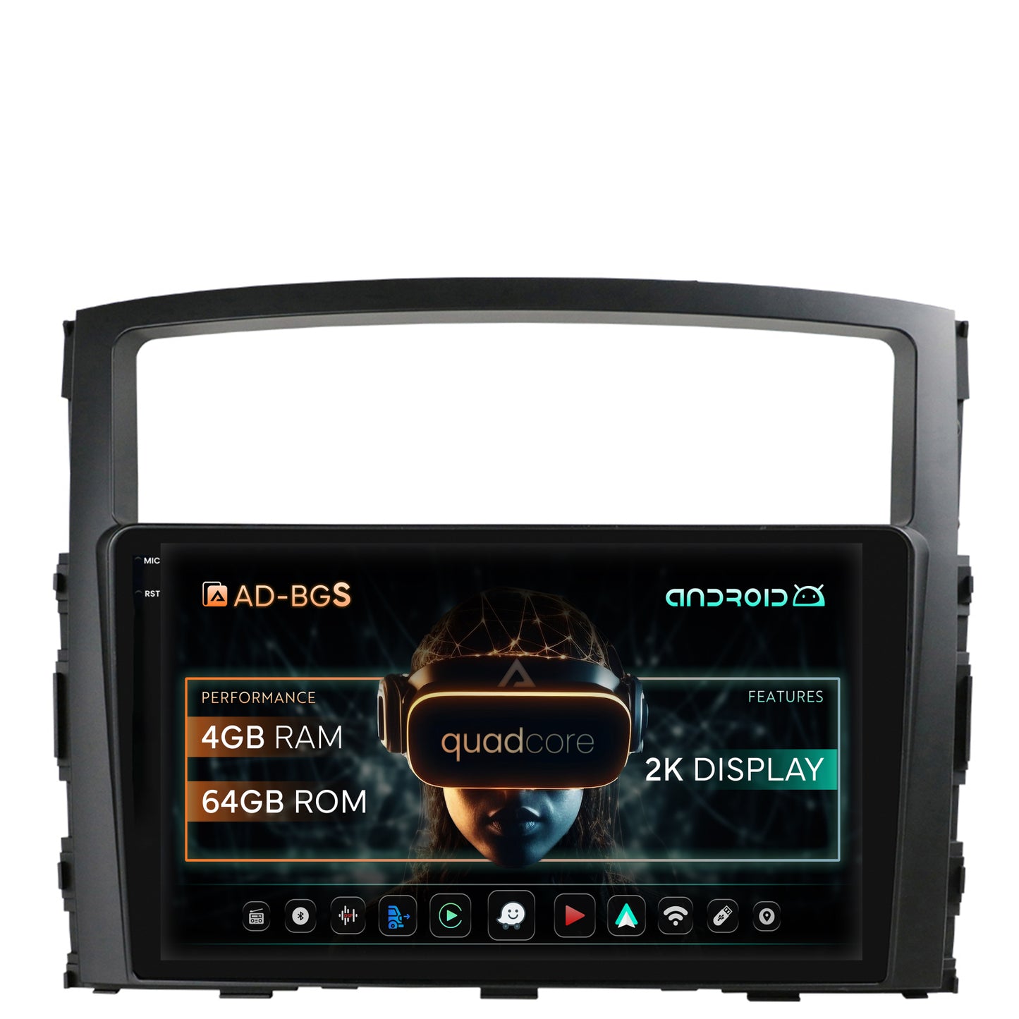 Navigatie 2K Mitsubishi Pajero (2006-2014), Android, S-Quadcore / 4GB RAM + 64GB ROM, 9.5 Inch - AD-BGS90042K+AD-BGRKIT271