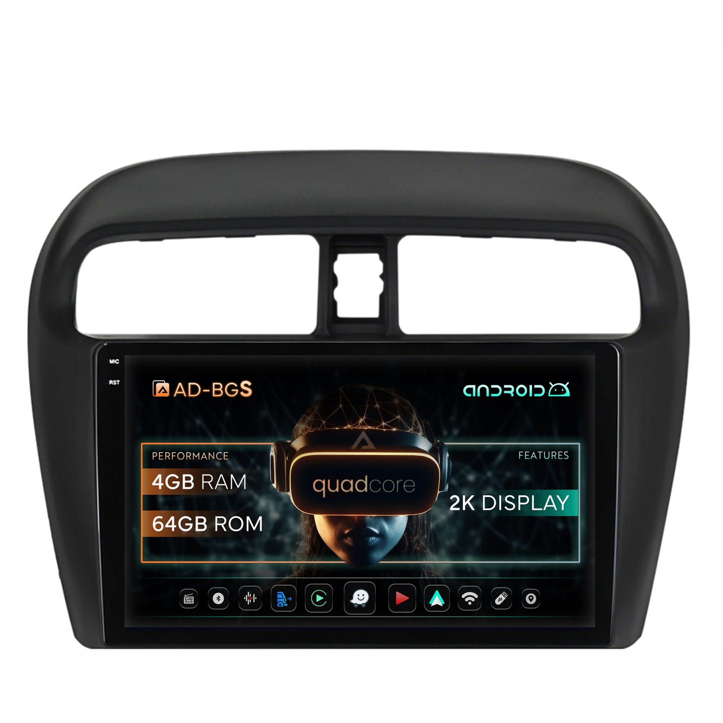 Navigatie 2K Mitsubishi Space Star / Mirage / Attrage, Android, S-Quadcore / 4GB RAM + 64GB ROM, 9.5 Inch - AD-BGS90042K+AD-BGRKIT267V3