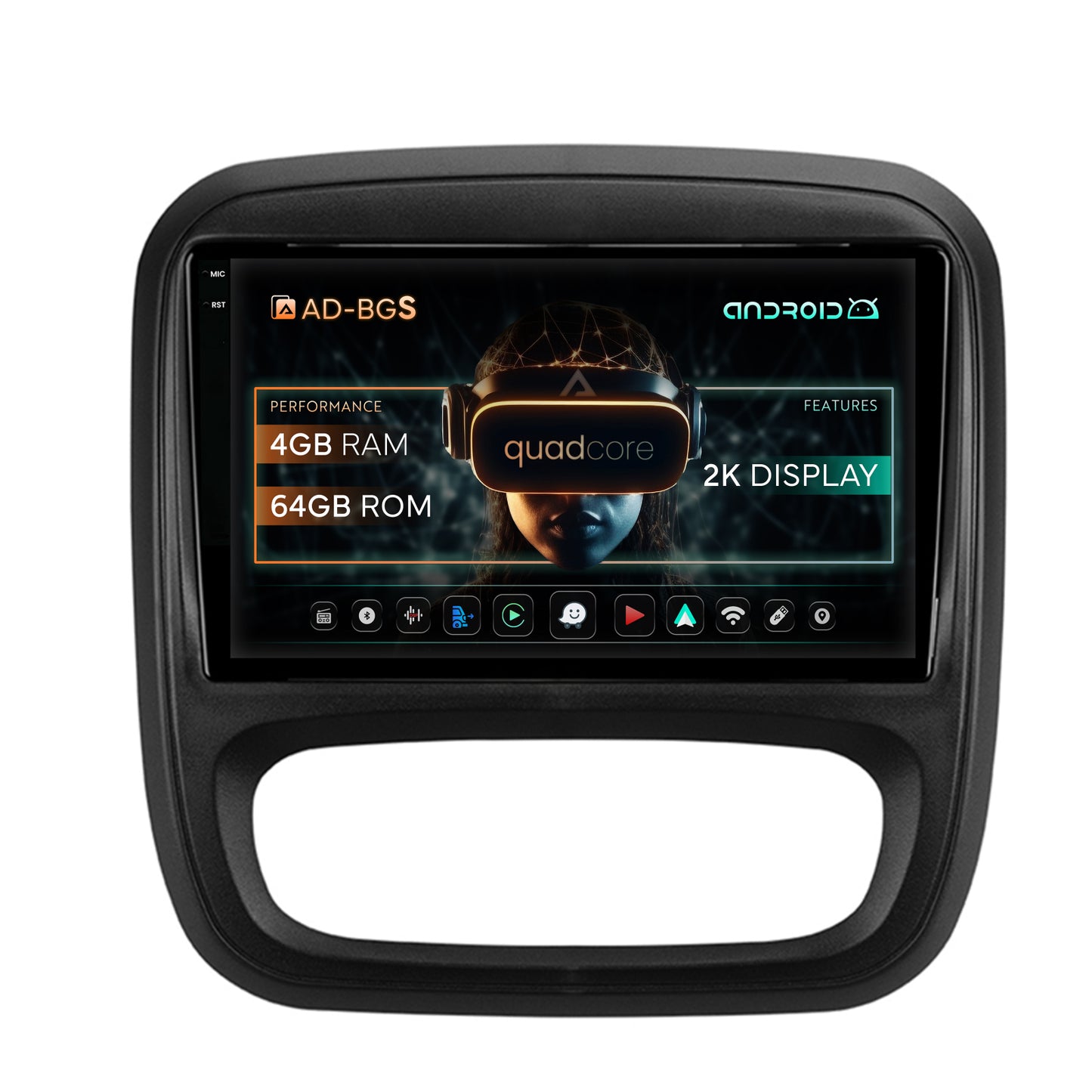 Navigatie 2K Opel Vivaro / Renault Trafic / Fiat Talento (2014-2017), Android, S-Quadcore / 4GB RAM + 64GB ROM, 9.5 Inch - AD-BGS90042K+AD-BGRKIT389