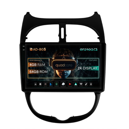 Navigatie 2K Peugeot 206 (1998-2012), Android, S-Quadcore / 4GB RAM + 64GB ROM, 9.5 Inch - AD-BGS90042K+AD-BGRKIT262
