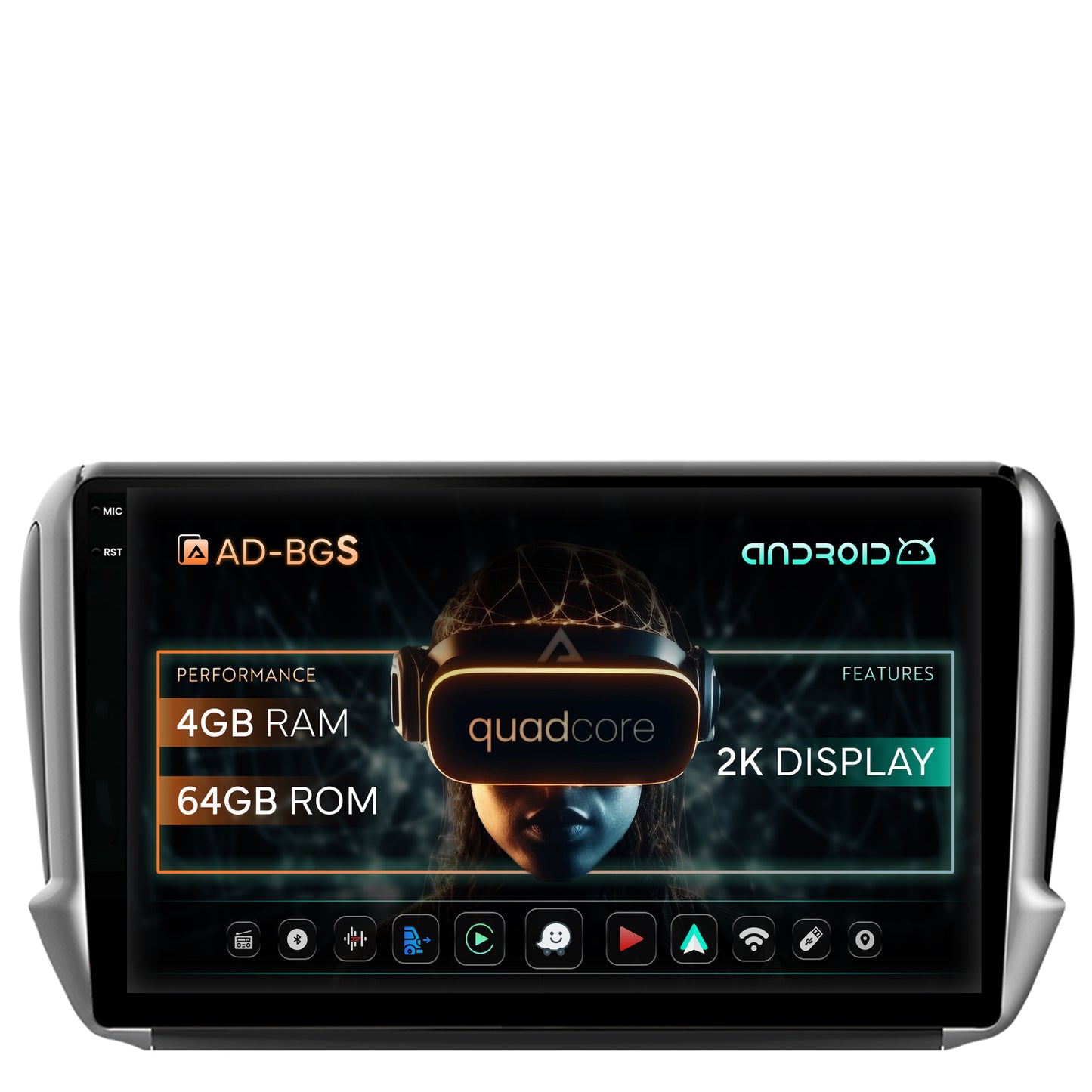 Navigatie 2K Peugeot 208/2008 (2012+), Android, S-Quadcore / 4GB RAM + 64GB ROM, 10.36 Inch - AD-BGS100042K+AD-BGRKIT258