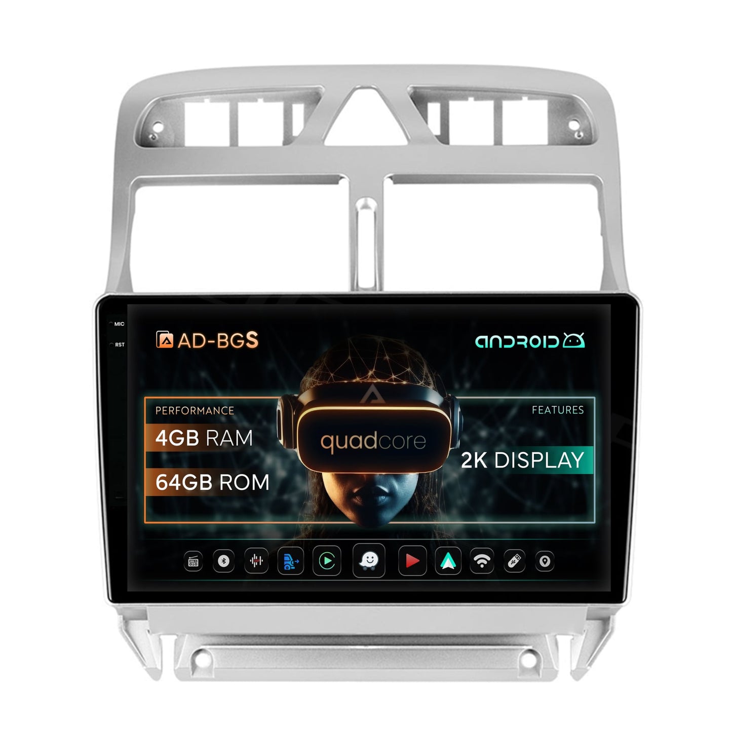 Navigatie 2K Peugeot 307, Android, S-Quadcore / 4GB RAM + 64GB ROM, 9.5 Inch - AD-BGS90042K+AD-BGRKIT266