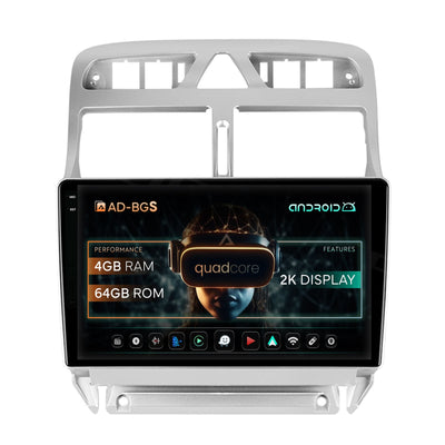 Navigatie 2K Peugeot 307, Android, S-Quadcore / 4GB RAM + 64GB ROM, 9.5 Inch - AD-BGS90042K+AD-BGRKIT266