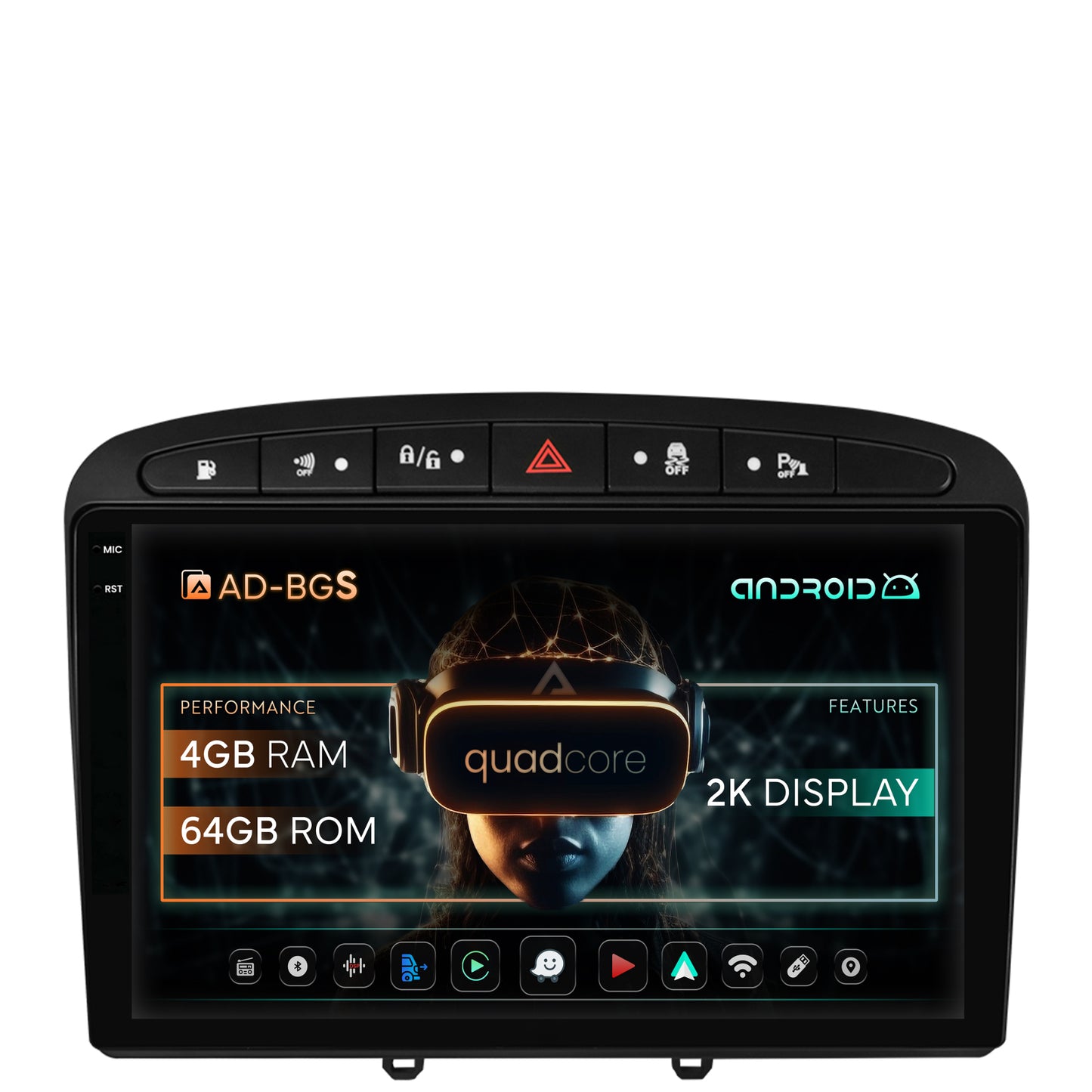 Navigatie 2K Peugeot 308/408 (2008-2013), Android, S-Quadcore / 4GB RAM + 64GB ROM, 9.5 Inch - AD-BGS90042K+AD-BGRKIT265