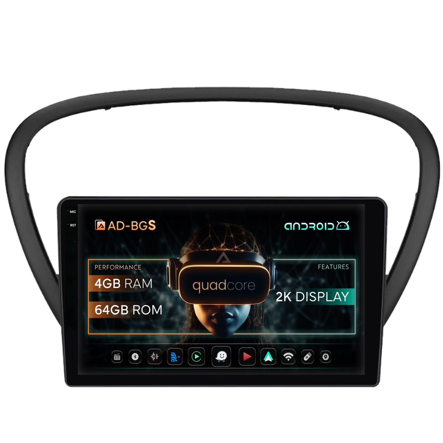 Navigatie 2K Peugeot 607 (2004-2011), Android, S-Quadcore / 4GB RAM + 64GB ROM, 9.5 Inch - AD-BGS90042K+AD-BGRKIT266V4