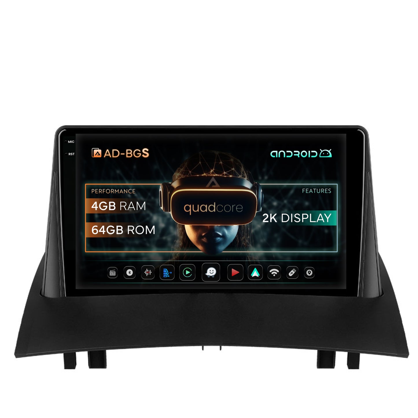 Navigatie 2K Renault Megane 2 (2002-2009), Android, S-Quadcore / 4GB RAM + 64GB ROM, 9.5 Inch - AD-BGS90042K+AD-BGRKIT371