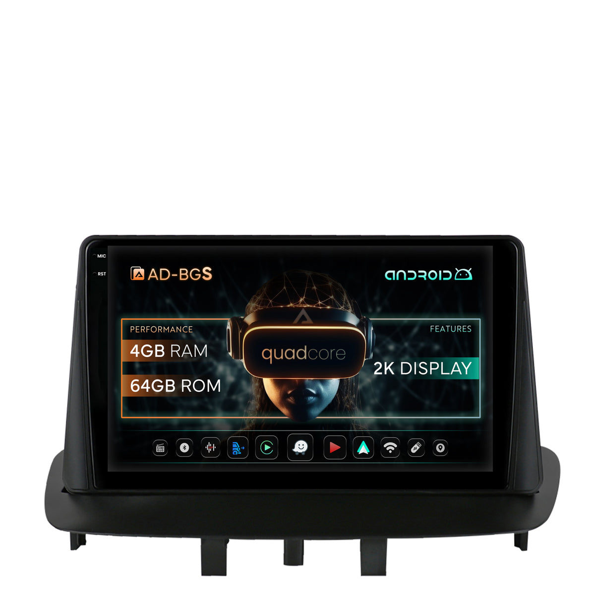 Navigatie 2K Renault Megane 3 / Fluence (2009-2016), Android, S-Quadcore / 4GB RAM + 64GB ROM, 9.5 Inch - AD-BGS90042K+AD-BGRKIT372
