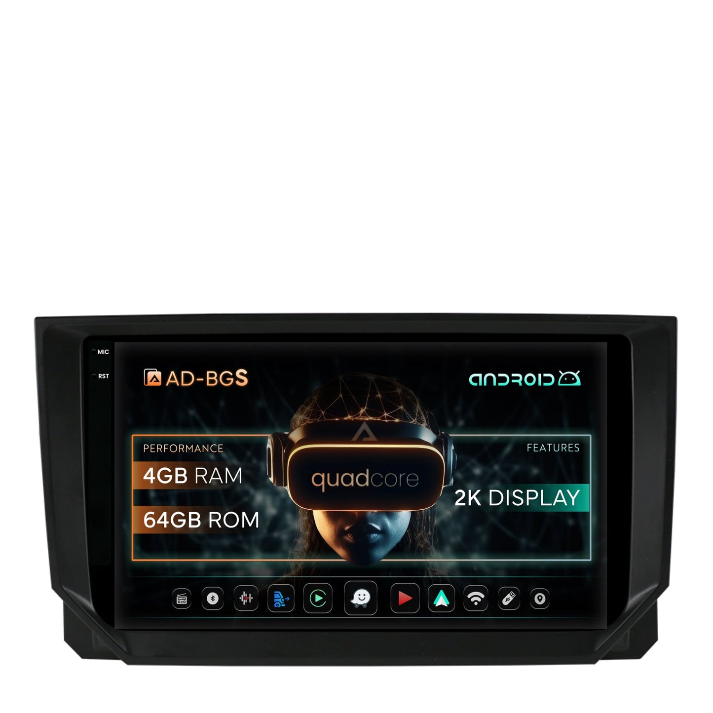 Navigatie 2K Seat Ibiza / Arona (2017-2021), Android, S-Quadcore / 4GB RAM + 64GB ROM, 9.5 Inch - AD-BGS90042K+AD-BGRKIT045