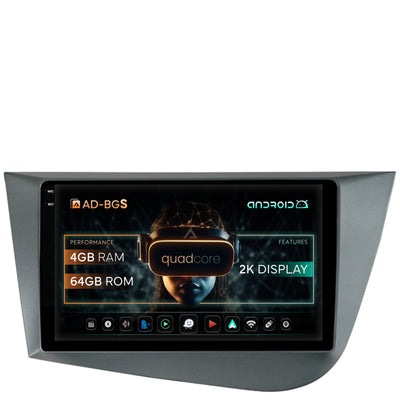 Navigatie 2K Seat Leon (2005-2012), Android, S-Quadcore / 4GB RAM + 64GB ROM, 9.5 Inch - AD-BGS90042K+AD-BGRKIT052