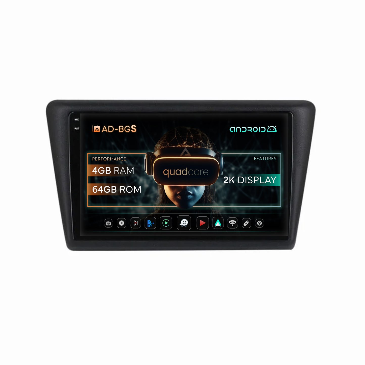 Navigatie 2K Seat Toledo / Skoda Rapid (2012-2019), Android, S-Quadcore / 4GB RAM + 64GB ROM, 9.5 Inch - AD-BGS90042K+AD-BGRKIT026V2