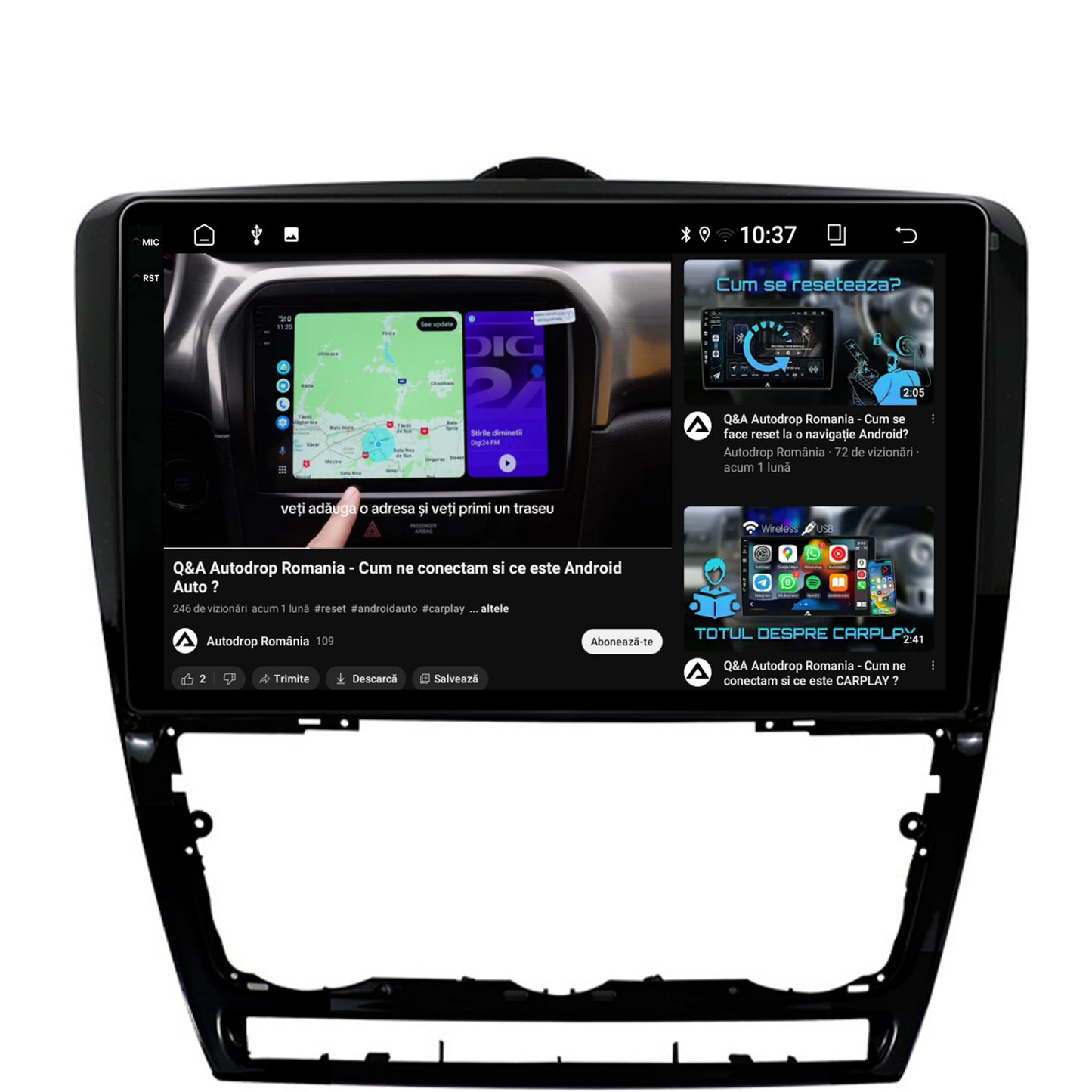 Navigatie 2K Skoda Octavia 2, Android, S-Quadcore / 4GB RAM + 64GB ROM, 10.36 Inch - AD-BGS100042K+AD-BGRKIT048v2