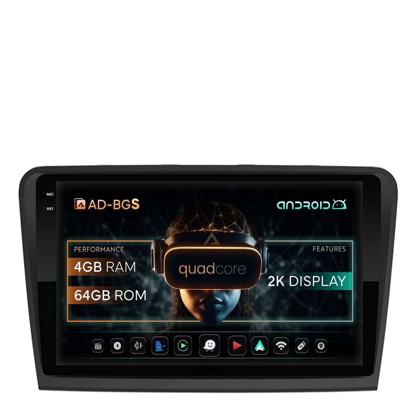 Navigatie 2K Skoda Superb 2 (2008-2015), Android, S-Quadcore / 4GB RAM + 64GB ROM, 10.36 Inch - AD-BGS100042K+AD-BGRKIT043