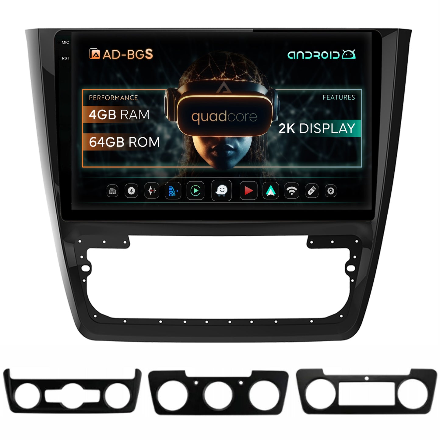 Navigatie 2K Skoda Yeti, Android, S-Quadcore / 4GB RAM + 64GB ROM, 10.36 Inch - AD-BGS100042K+AD-BGRKIT040