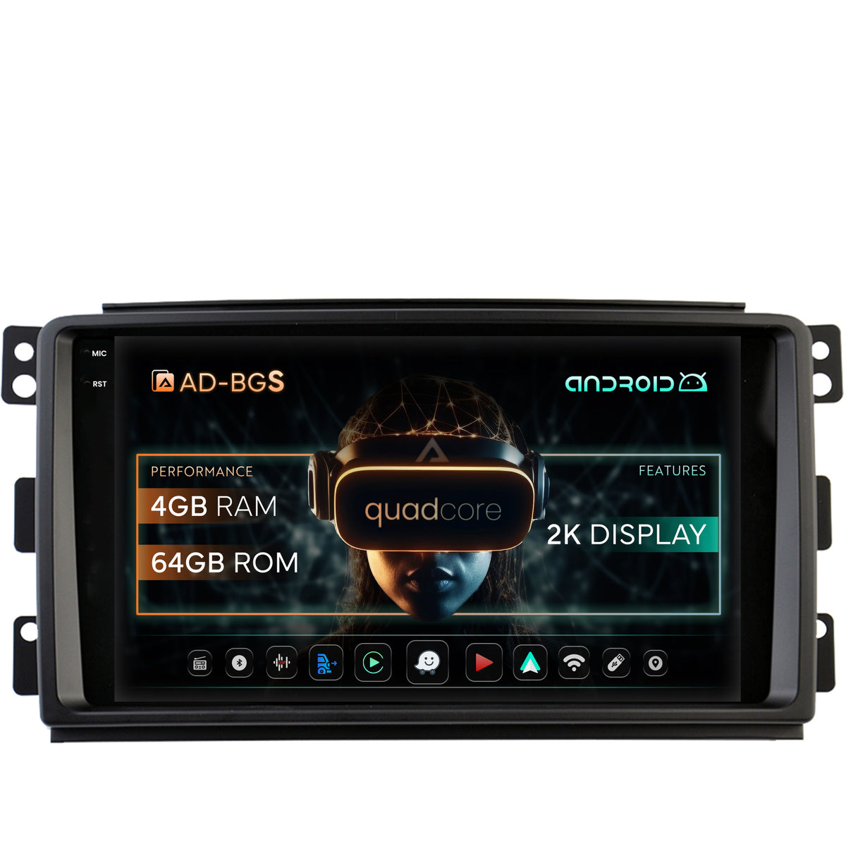 Navigatie 2K Smart For Two (2007-2010), Android, S-Quadcore / 4GB RAM + 64GB ROM, 9.5 Inch - AD-BGS90042K+AD-BGRKIT417