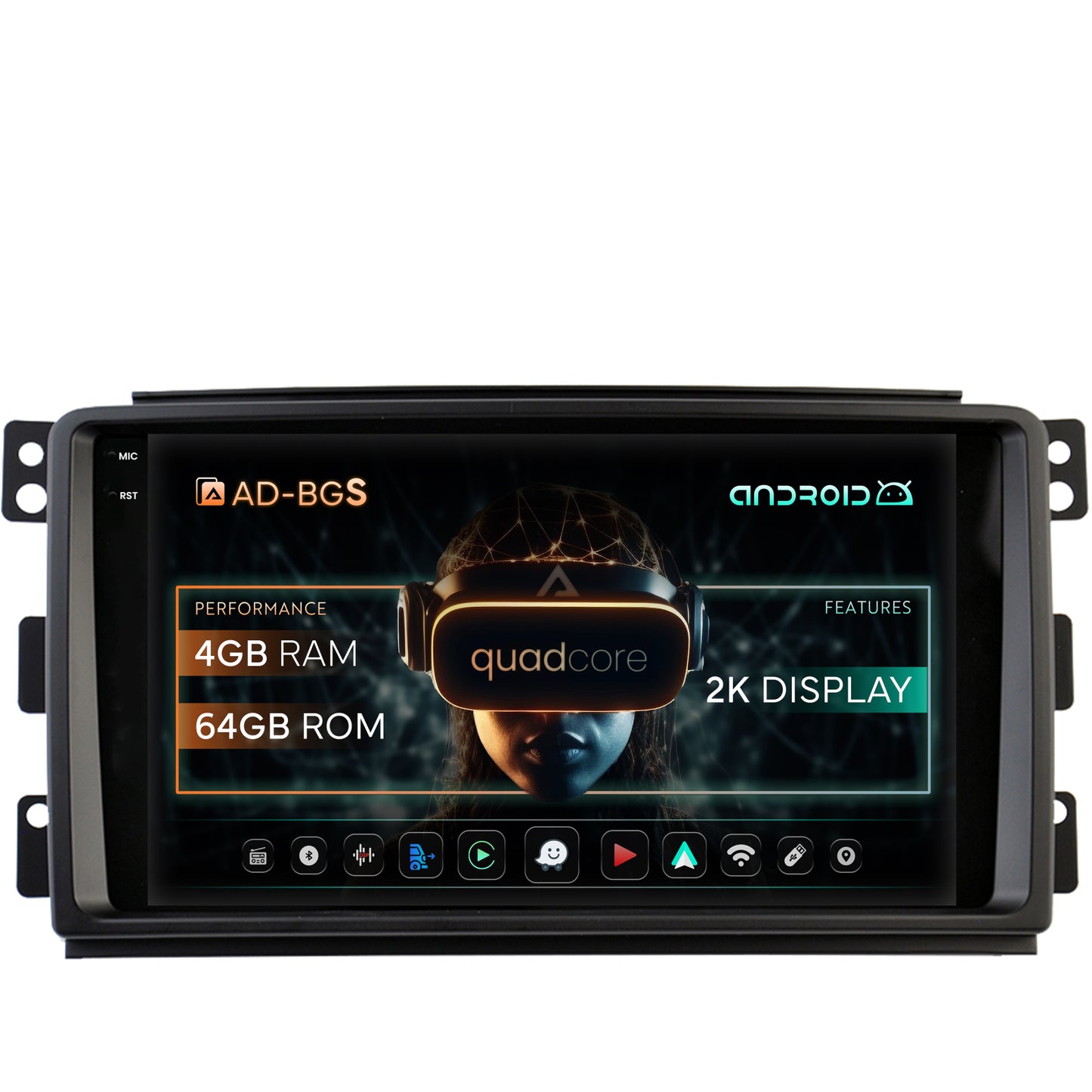 Navigatie 2K Smart For Two (2007-2010), Android, S-Quadcore / 4GB RAM + 64GB ROM, 9.5 Inch - AD-BGS90042K+AD-BGRKIT417