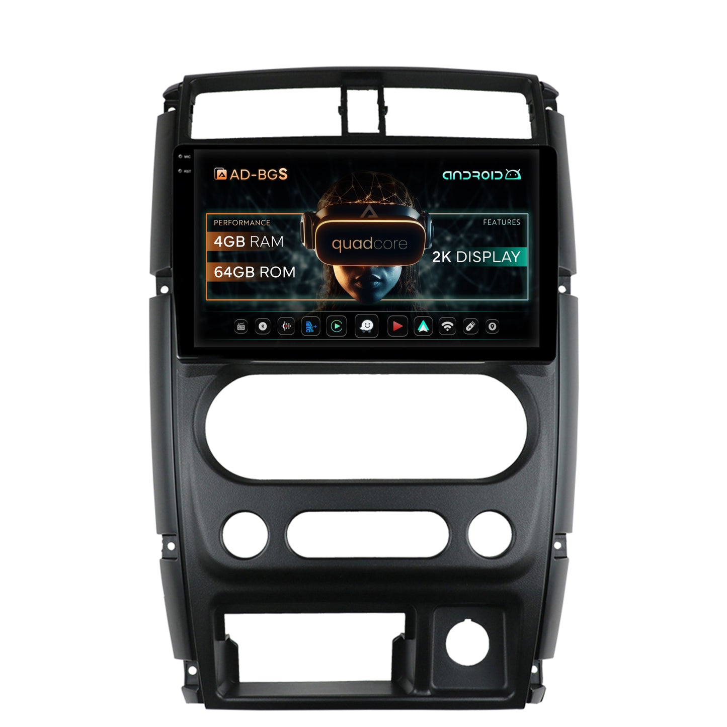 Navigatie 2K Suzuki Jimny (2005+), Android, S-Quadcore / 4GB RAM + 64GB ROM, 9.5 Inch - AD-BGS90042K+AD-BGRKIT315