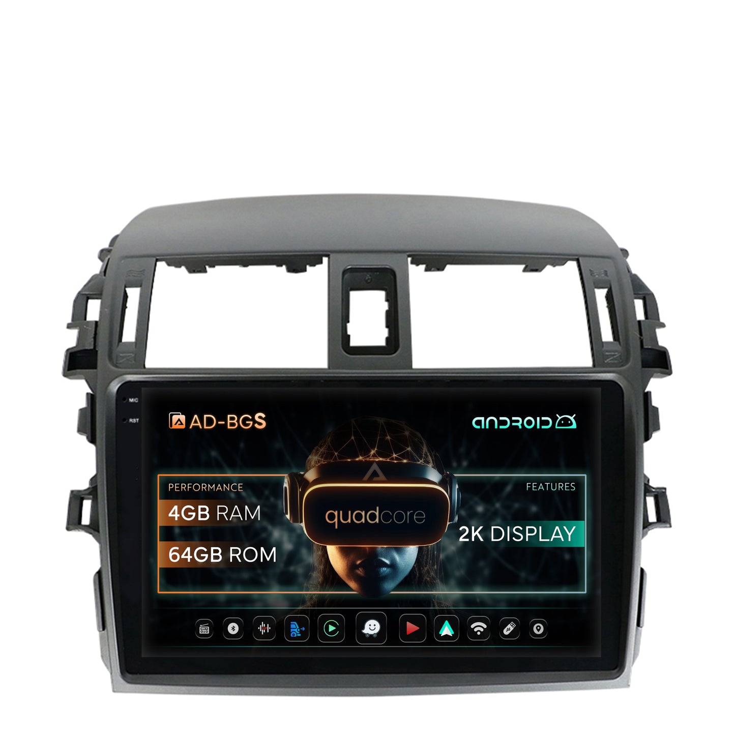 Navigatie 2K Toyota Corolla (2007-2013), Android, S-Quadcore / 4GB RAM + 64GB ROM, 9.5 Inch - AD-BGS90042K+AD-BGRKIT067