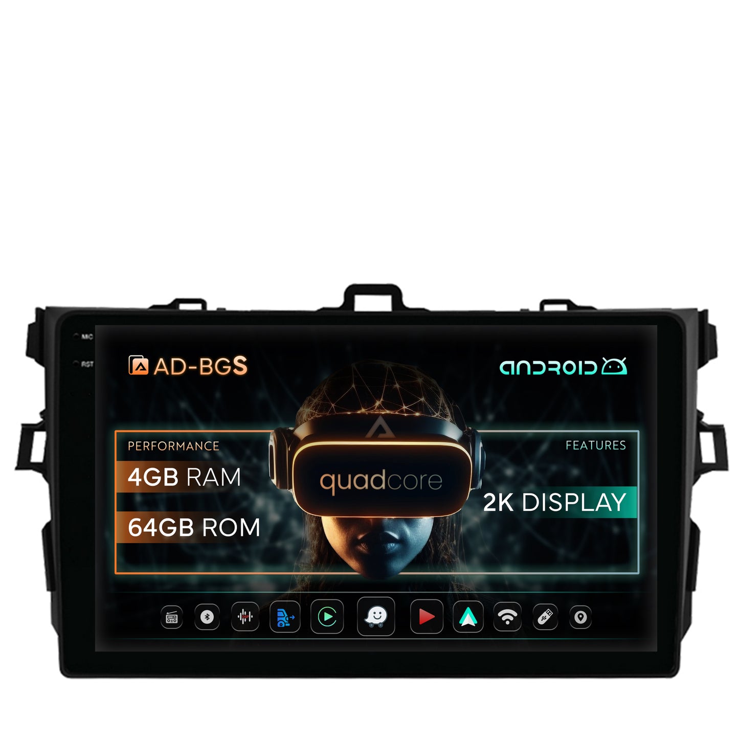 Navigatie 2K Toyota Corolla (2007-2013), Android, S-Quadcore / 4GB RAM + 64GB ROM, 9.5 Inch - AD-BGS90042K+AD-BGRKIT091