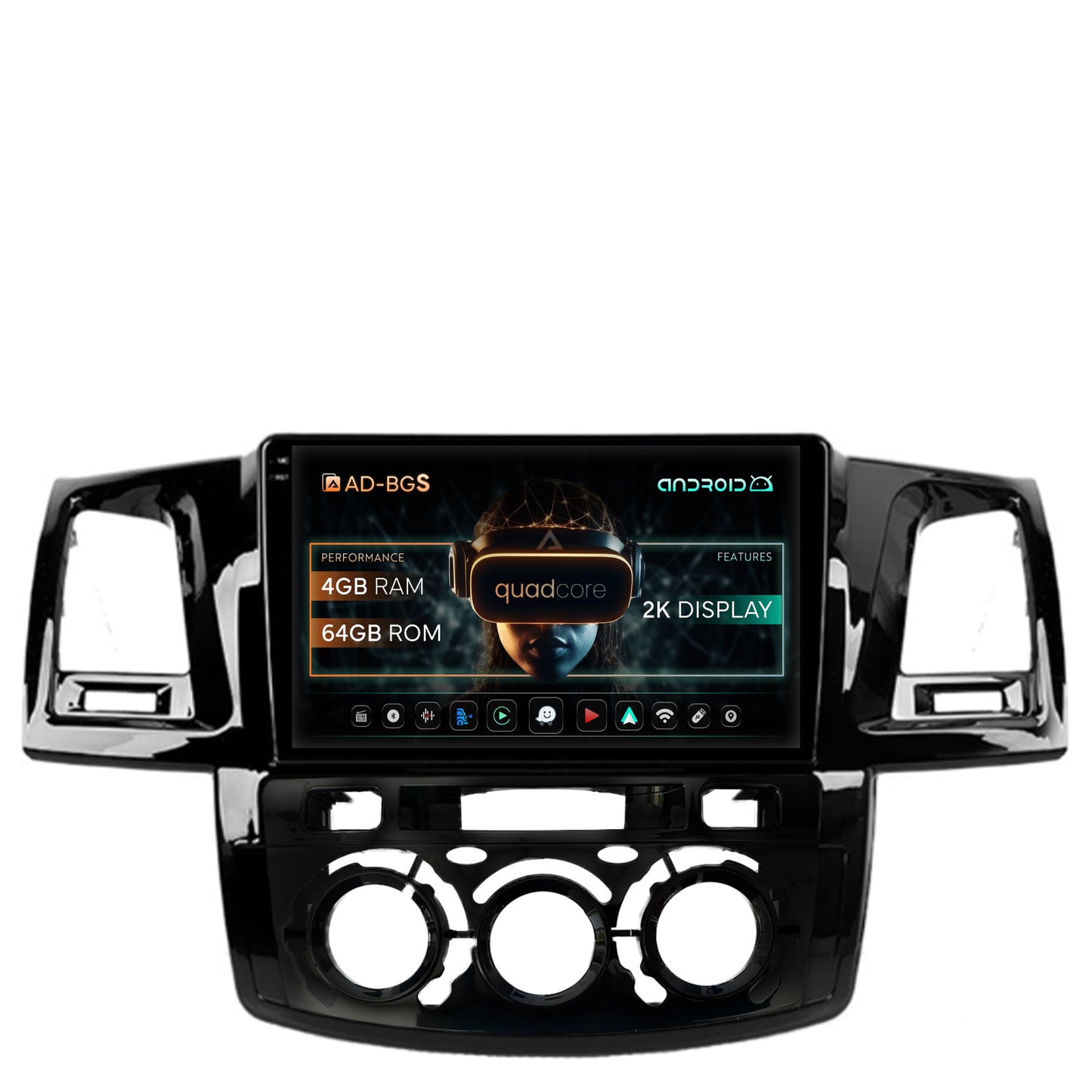 Navigatie 2K Toyota Hilux (2008-2014) Clima Manuala, Android, S-Quadcore / 4GB RAM + 64GB ROM, 9.5 Inch - AD-BGS90042K+AD-BGRKIT082