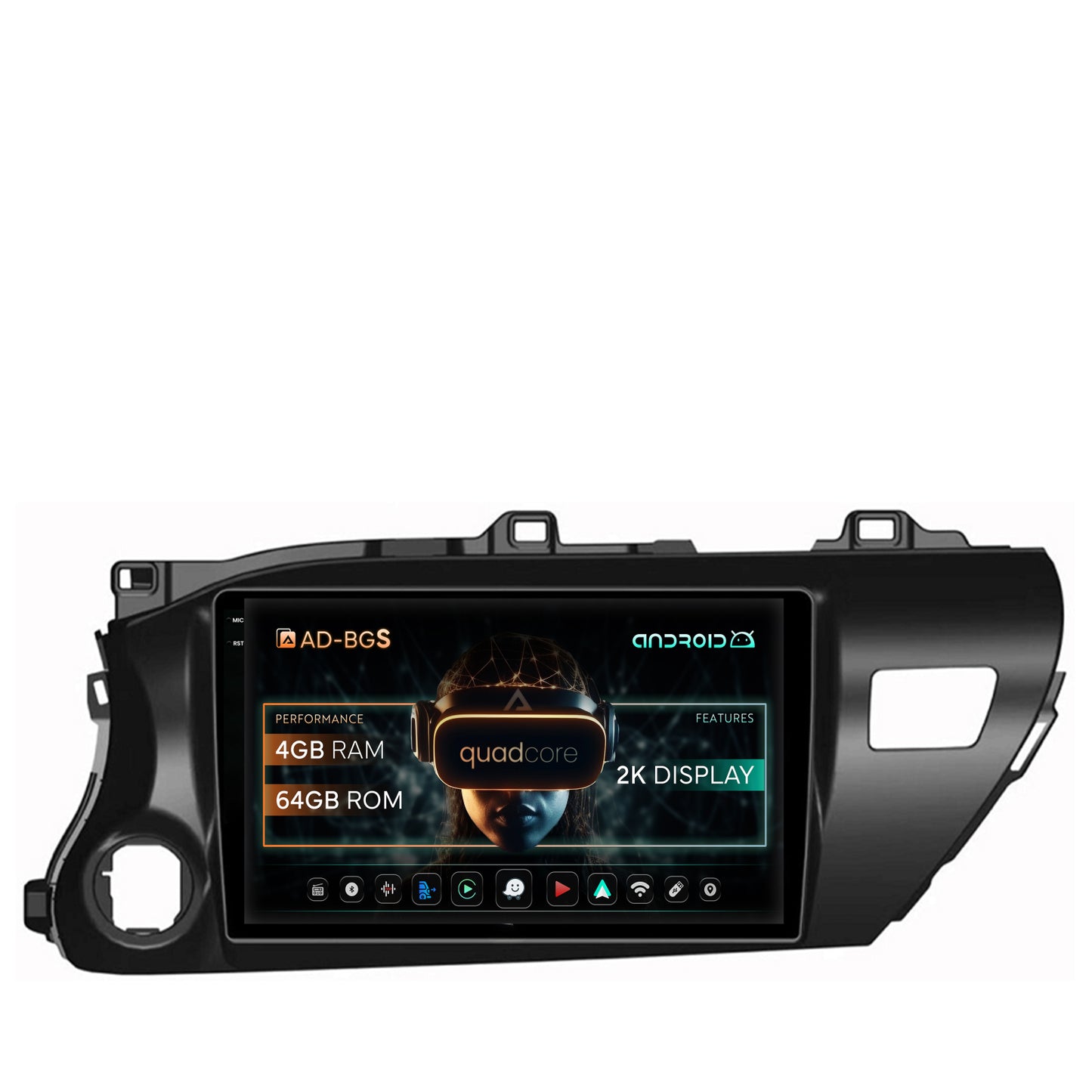 Navigatie 2K Toyota Hilux (2015+), Android, S-Quadcore / 4GB RAM + 64GB ROM, 10.36 Inch - AD-BGS100042K+AD-BGRKIT086