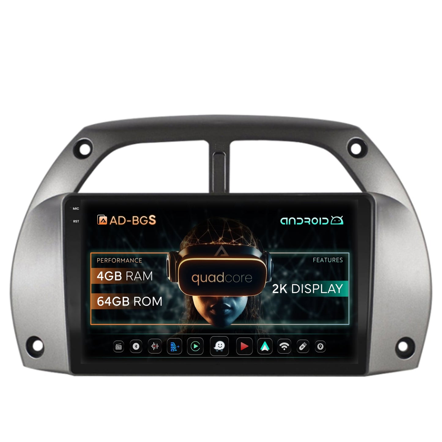 Navigatie 2K Toyota RAV4 (2001-2006), Android, S-Quadcore / 4GB RAM + 64GB ROM, 9.5 Inch - AD-BGS90042K+AD-BGRKIT109