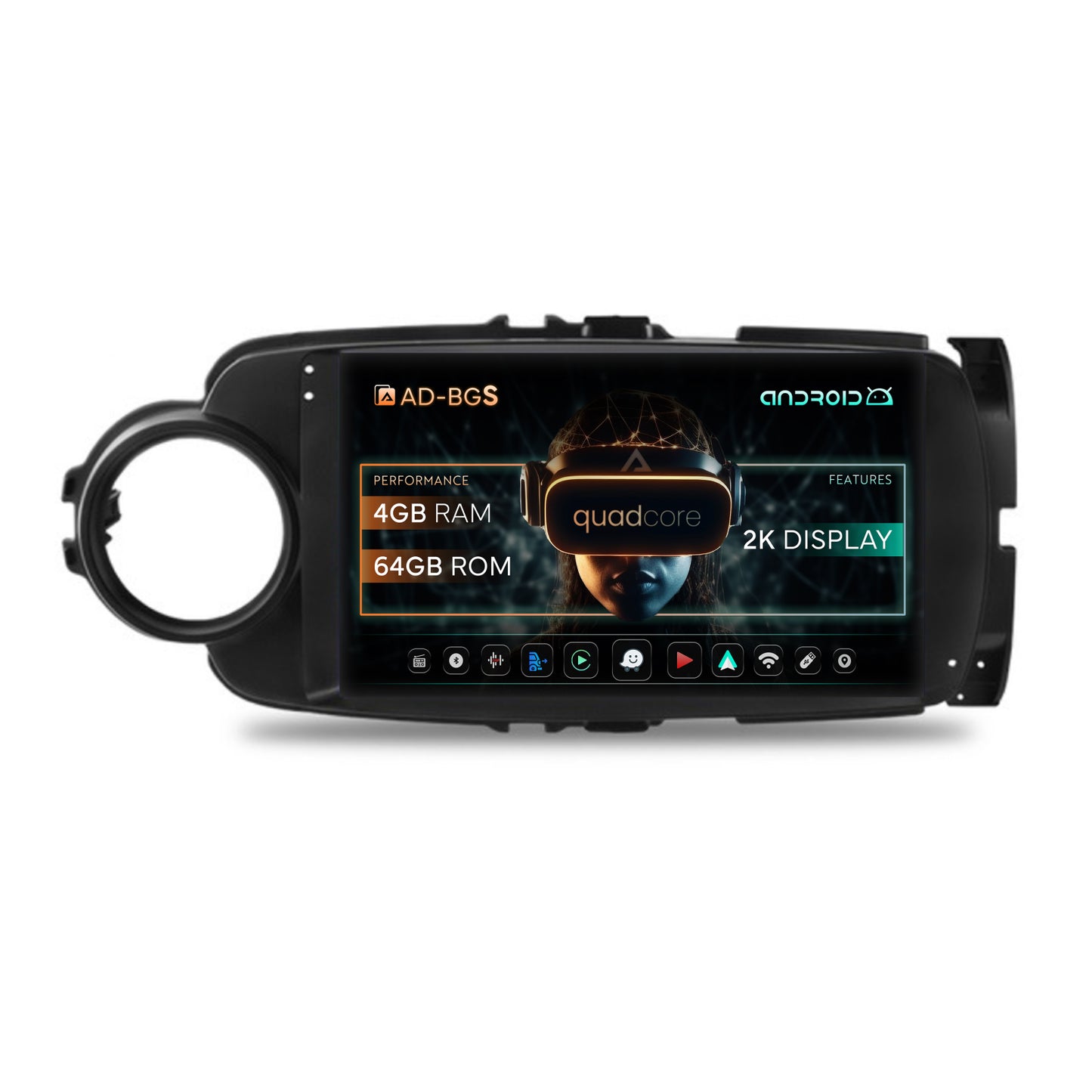 Navigatie 2K Toyota Yaris (2010-2018), Android, S-Quadcore / 4GB RAM + 64GB ROM, 9.5 Inch - AD-BGS90042K+AD-BGRKIT104B