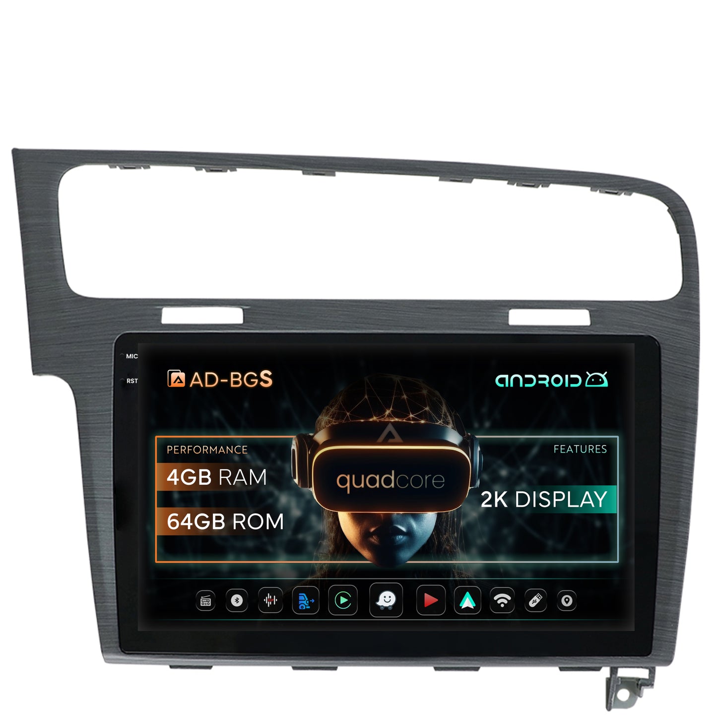 Navigatie 2K Volkswagen Golf 7, Android, S-Quadcore / 4GB RAM + 64GB ROM, 10.36 Inch - AD-BGS100042K+AD-BGRKIT023A
