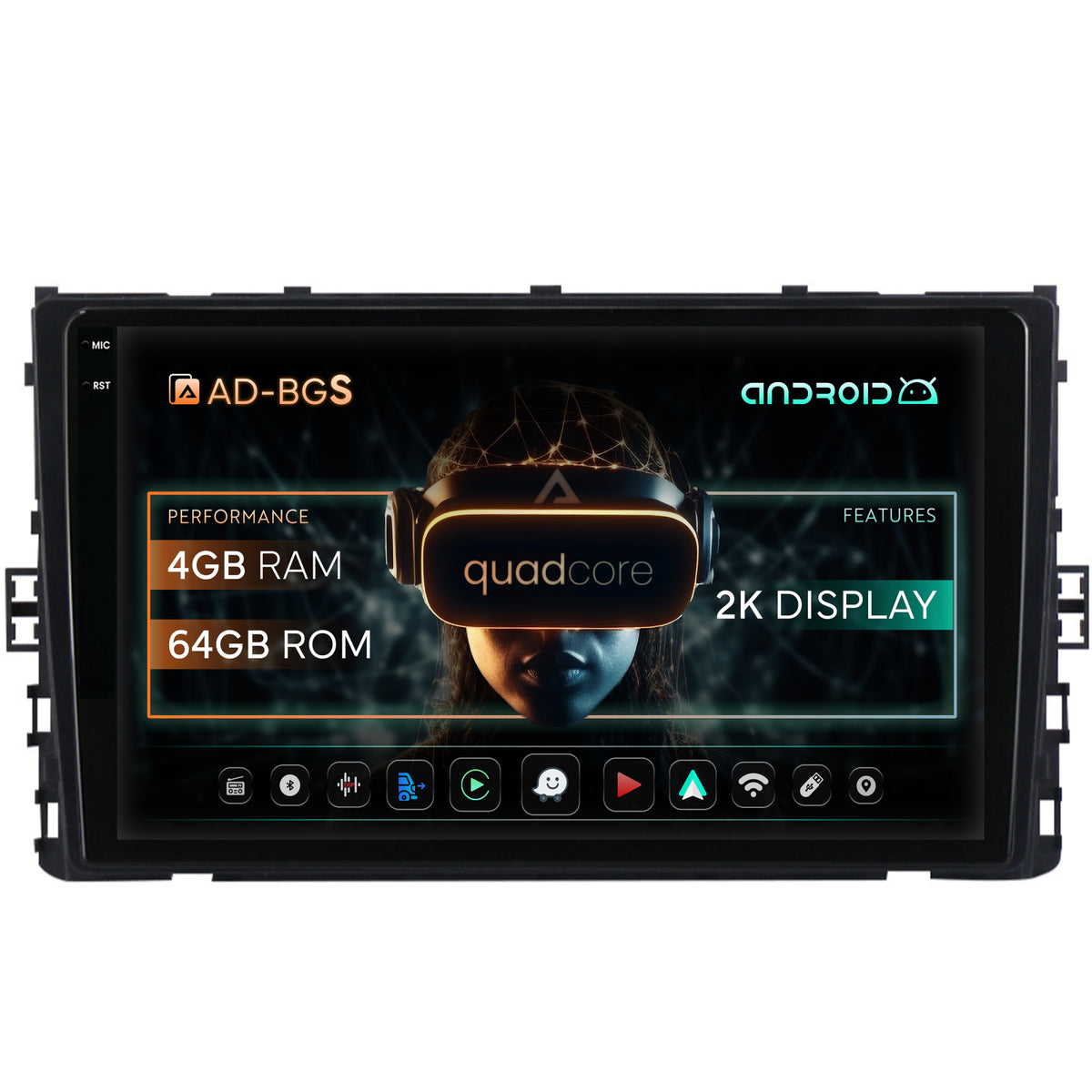 Navigatie 2K Volkswagen T-Roc (2017+), Android, S-Quadcore / 4GB RAM + 64GB ROM, 9.5 Inch - AD-BGS90042K+AD-BGRKIT041-V2