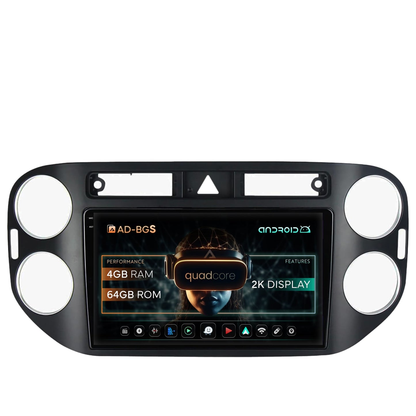Navigatie 2K Volkswagen Tiguan (2008-2010) / VW Golf 5 Plus (2004-2012), Android, S-Quadcore / 4GB RAM + 64GB ROM, 9.5 Inch - AD-BGS90042K+AD-BGRKIT035-0810