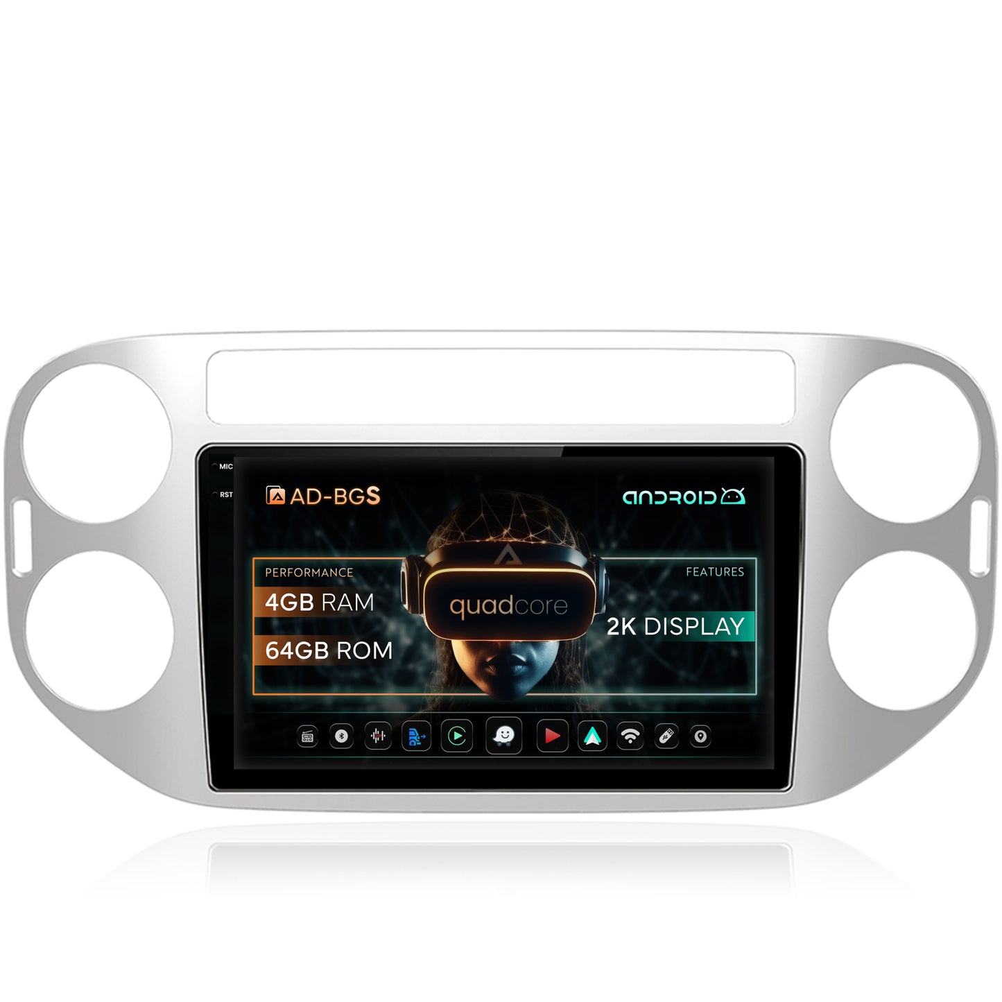 Navigatie 2K Volkswagen Tiguan (2008-2010) / VW Golf 5 Plus (2004-2012), Android, S-Quadcore / 4GB RAM + 64GB ROM, 9.5 Inch - AD-BGS90042K+AD-BGRKIT035-0810