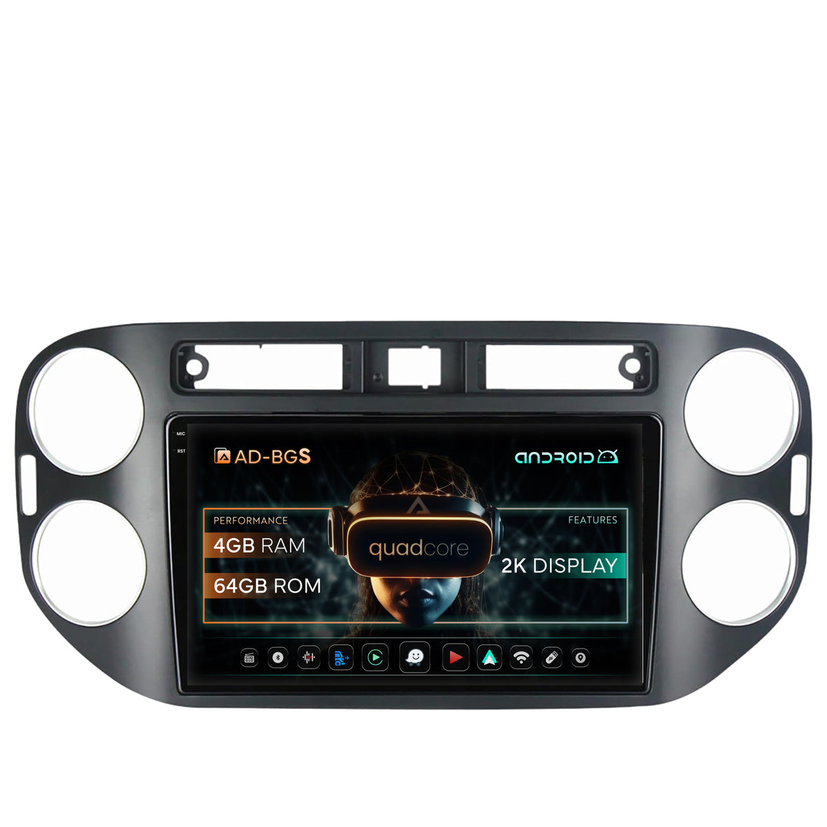 Navigatie 2K Volkswagen Tiguan (2010-2016), Android, S-Quadcore / 4GB RAM + 64GB ROM, 9.5 Inch - AD-BGS90042K+AD-BGRKIT035-1016