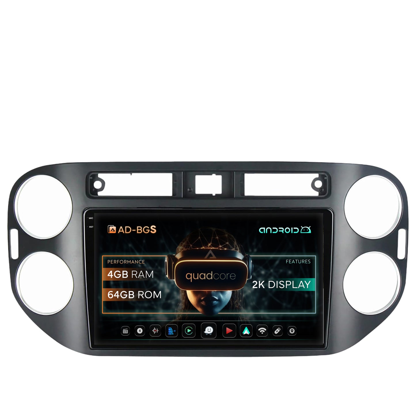 Navigatie 2K Volkswagen Tiguan (2010-2016), Android, S-Quadcore / 4GB RAM + 64GB ROM, 9.5 Inch - AD-BGS90042K+AD-BGRKIT035-1016