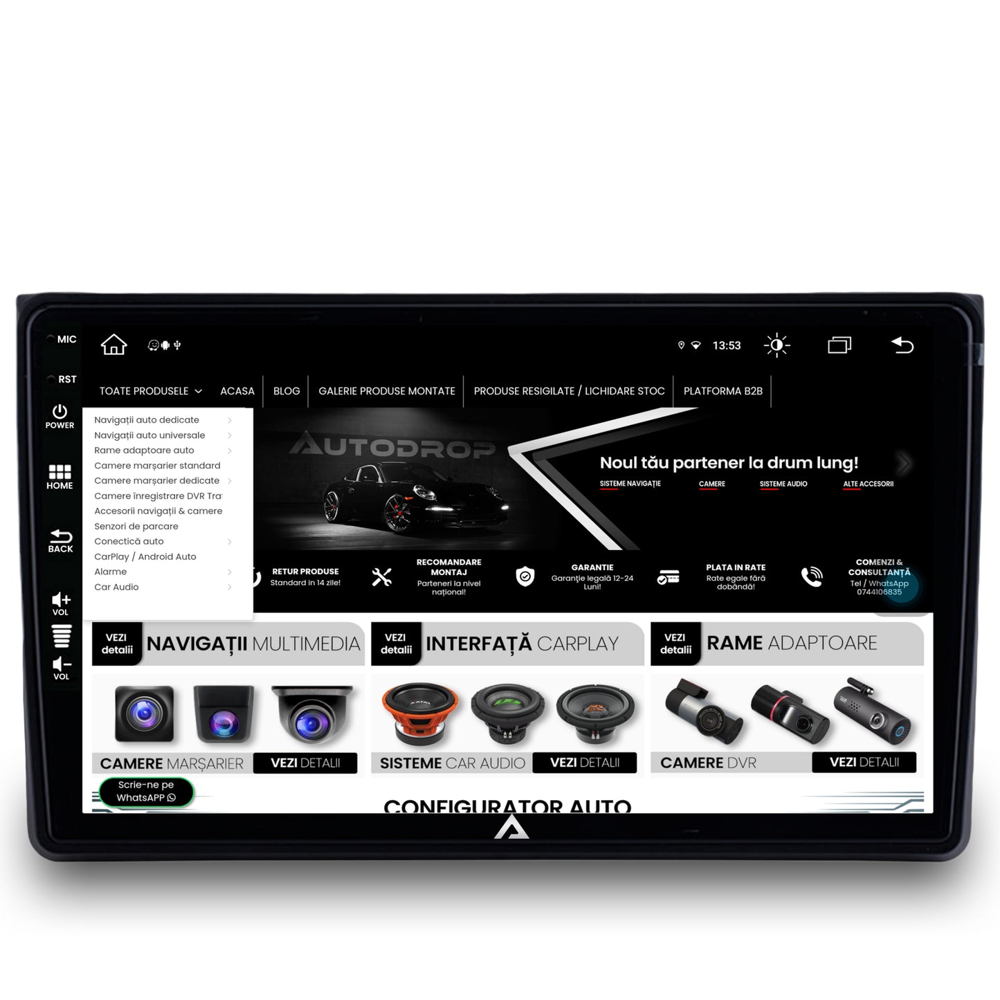 Navigatie Audi A4(B6/B7) / SEAT EXEO, Android, Z-Octacore / 8GB RAM + 256GB ROM, 9 Inch - AD-BGZ9008+AD-BGRKIT425