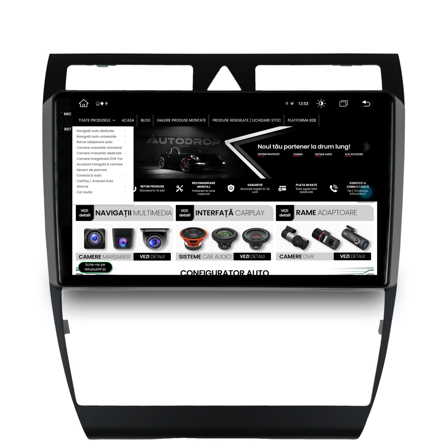 Navigatie Audi A6 (1999-2004), Android, X-octacore / 8GB RAM + 256GB ROM, 9.5 Inch - AD-BGX9008+AD-BGRKIT429