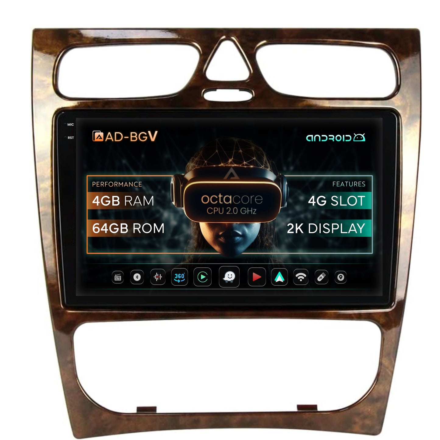 Navigatie Benz C Class (W203) (2002-2004), Android, V-Octacore / 4GB RAM + 64GB ROM, 9.5 Inch - AD-BGV9004+AD-BGRKIT416V3