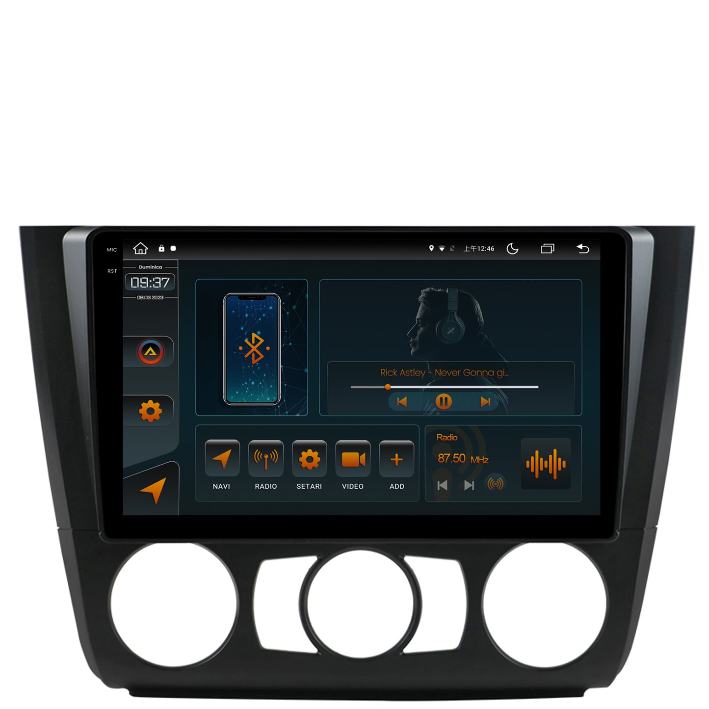 Navigatie BMW Seria 1 E87 (2007-2011), Clima Manuala, Android, V-Octacore / 4GB RAM + 64GB ROM, 9.5 Inch - AD-BGV9004+AD-BGRKIT398