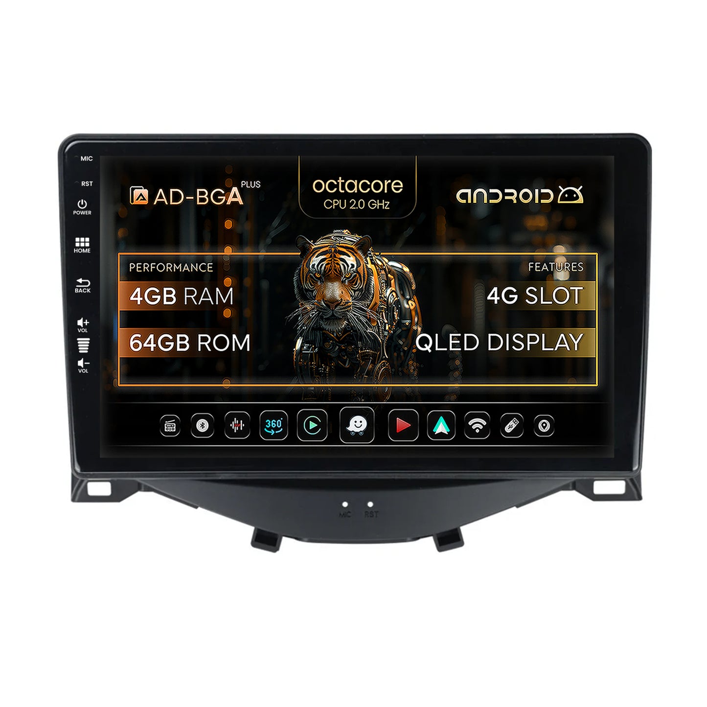 Navigatie Citroen C1 / Peugeot 108 / Toyota AYGO (2014-2022), Android, A-Octacore / 4GB RAM + 64GB ROM, 9 Inch - AD-BGA9004+AD-BGRKIT101