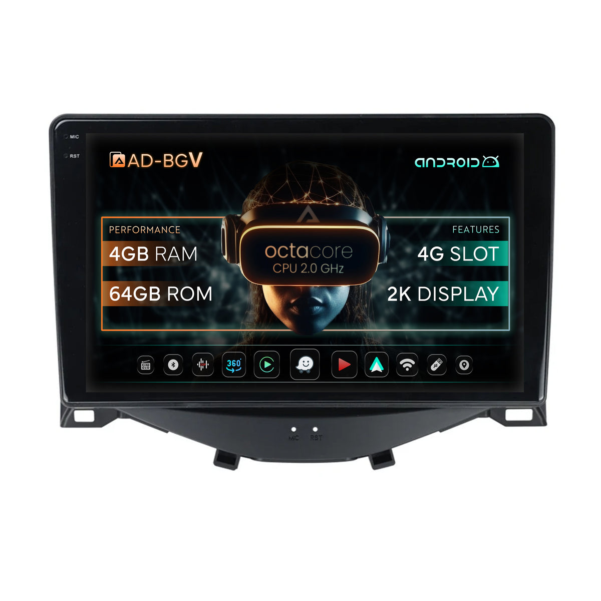 Navigatie Citroen C1 / Peugeot 108 / Toyota AYGO (2014-2022), Android, V-Octacore / 4GB RAM + 64GB ROM, 9.5 Inch - AD-BGV9004+AD-BGRKIT101