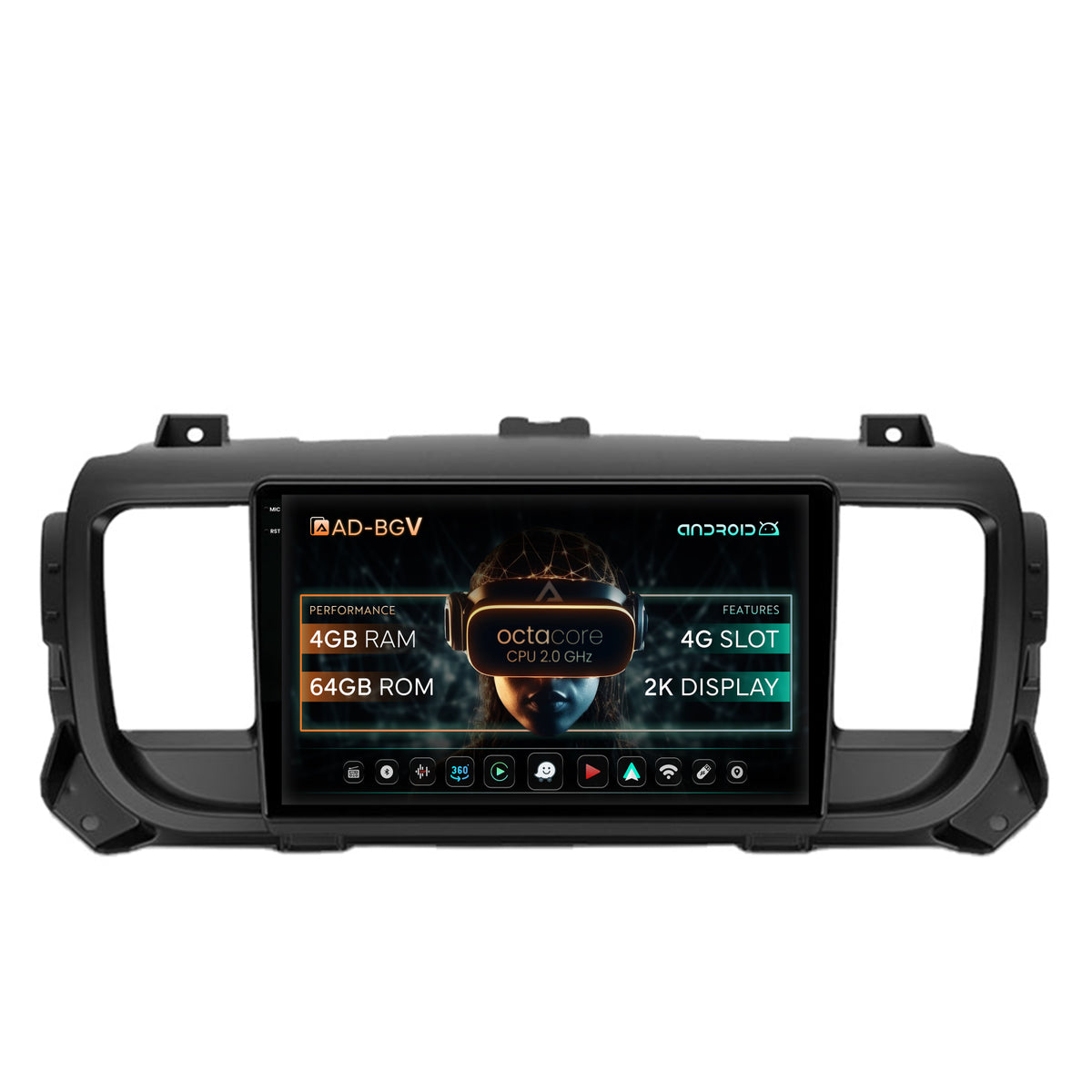 Navigatie Citroen Jumpy / Peugeot Expert (2017-2021), Android, V-Octacore / 4GB RAM + 64GB ROM, 9.5 Inch - AD-BGV9004+AD-BGRKIT348